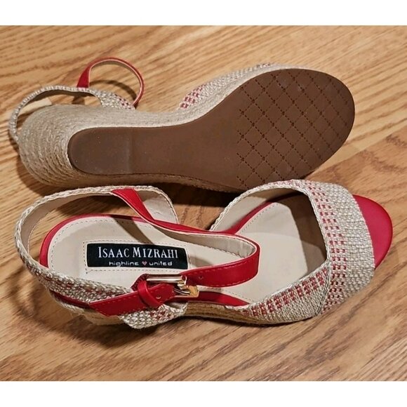 Isaac Mizrahi Micah Women Wedge Espadrilles Shoes 8M Red Cream 3.5 Heel Vacation - Picture 6 of 7